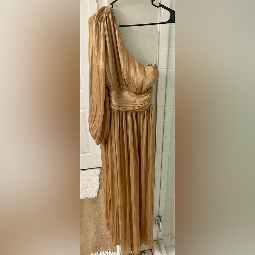 With tag, new Gold dressy one shoulder pants romper